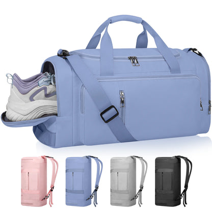Gym Bag for Men & Women - 40L Convertible Waterproof Travel Duffle Bag & Backpack with Shoe Compartment & Wet Pocket- Multiple Pockets, 3 in 1 Multipurpose Weekender Overnight Bag - Blue