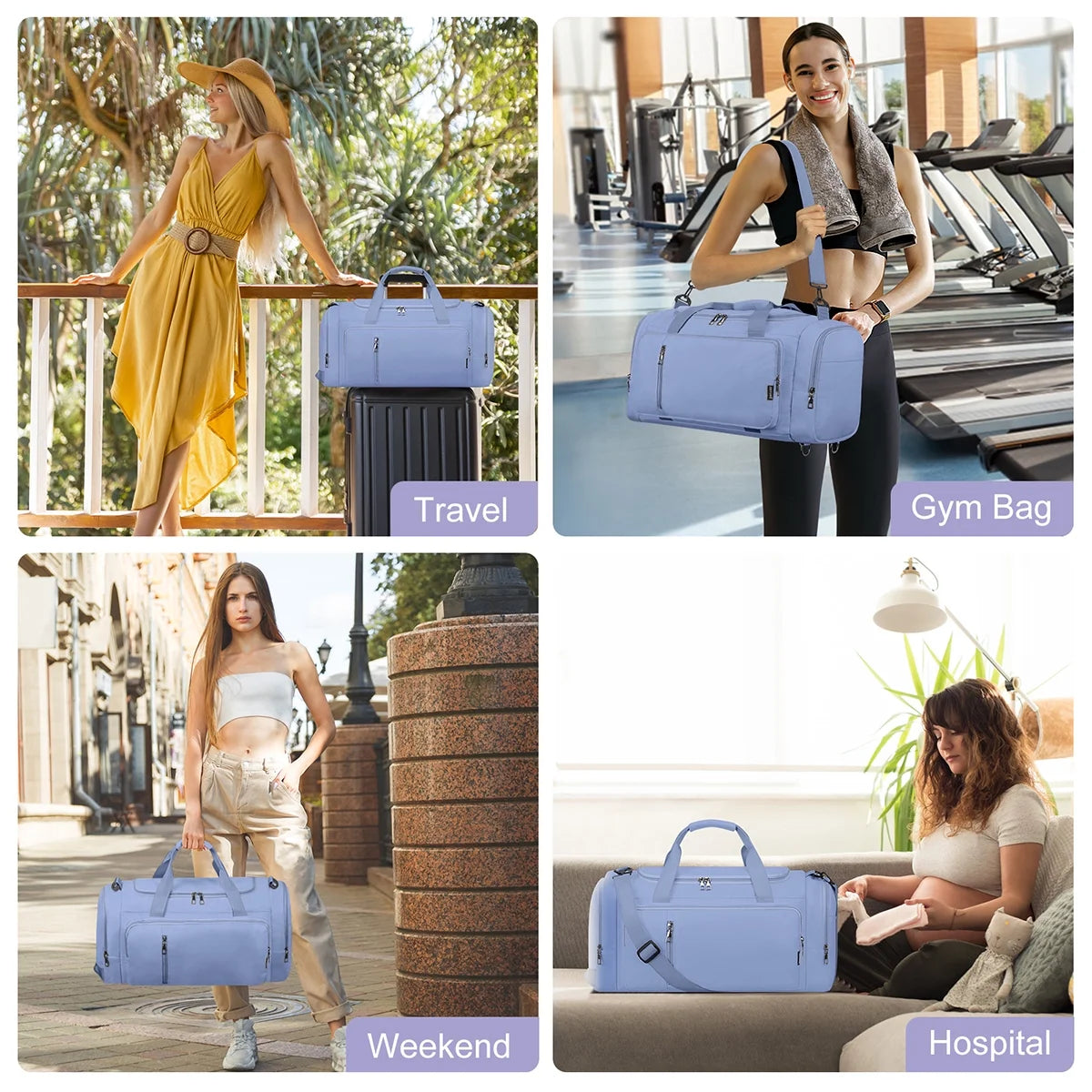 Gym Bag for Men & Women - 40L Convertible Waterproof Travel Duffle Bag & Backpack with Shoe Compartment & Wet Pocket- Multiple Pockets, 3 in 1 Multipurpose Weekender Overnight Bag - Blue