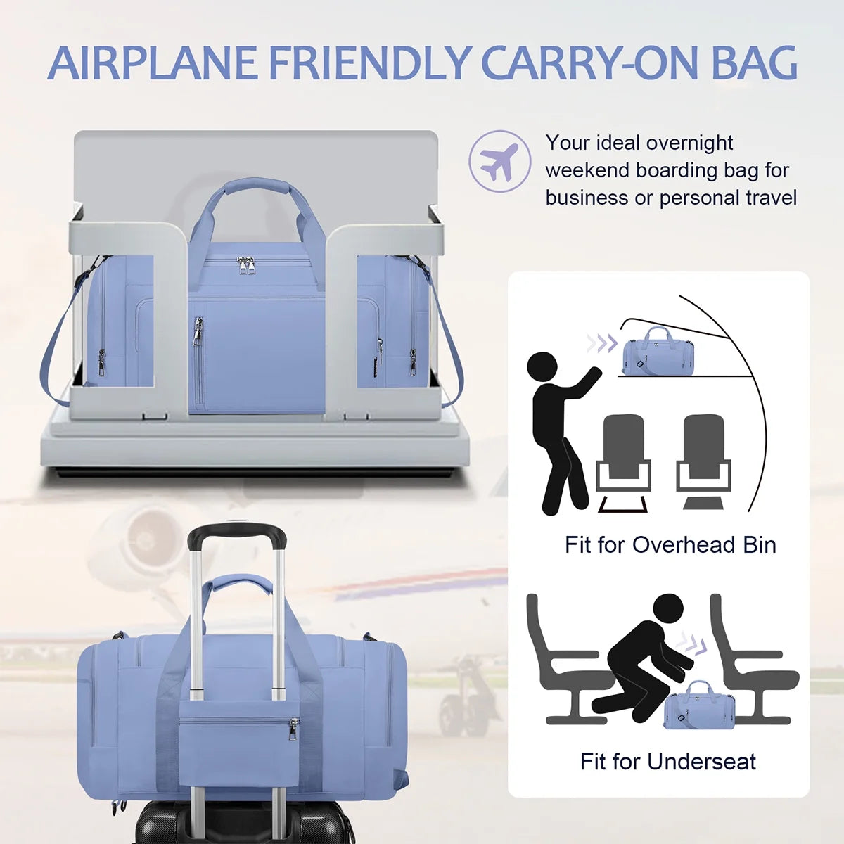 Gym Bag for Men & Women - 40L Convertible Waterproof Travel Duffle Bag & Backpack with Shoe Compartment & Wet Pocket- Multiple Pockets, 3 in 1 Multipurpose Weekender Overnight Bag - Blue