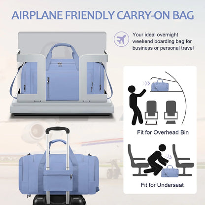 Gym Bag for Men & Women - 40L Convertible Waterproof Travel Duffle Bag & Backpack with Shoe Compartment & Wet Pocket- Multiple Pockets, 3 in 1 Multipurpose Weekender Overnight Bag - Blue